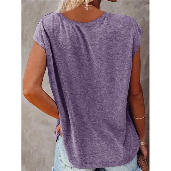V Neck Womens T-Shirts Basic Tops for Women Cap Sleeve Loose Tank Tops - Picture 4 of 8